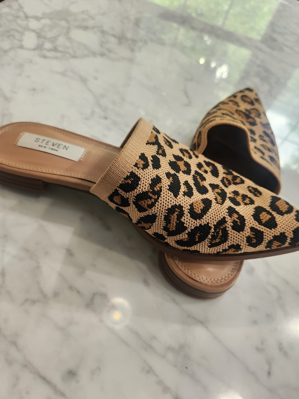 Leopard Print Pointed Toe Slip-On Mules - Tan/Black, Good Condition, Stretchable - Picture 3 of 4